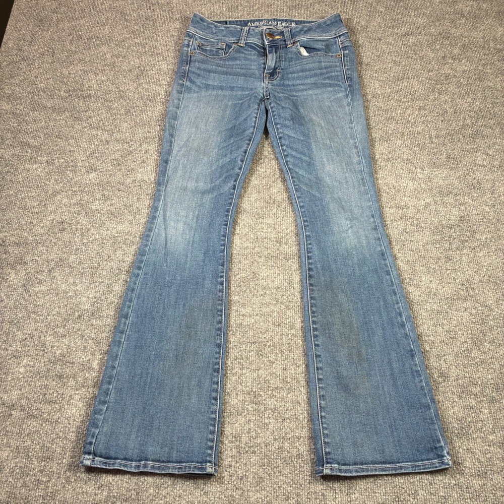 American Eagle Kick Boot Jeans Womens 0 Short Blue‎ Super Stretch Low Rise